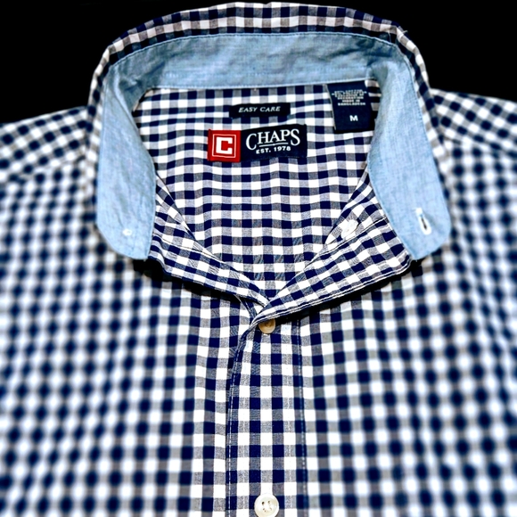 CHAPS Men's M Navy Blue Checked Long Sleeve Button Down Casual Shirt - Picture 6 of 8